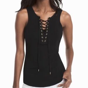 White House Black Market Black Lace-Up Tank Top Black and Gold
